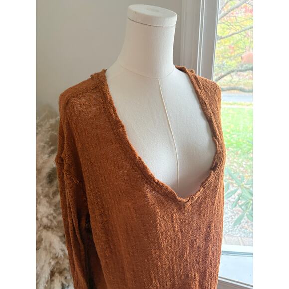 Free People Ocean Air Hacci Top Size Large Copper Orange Bohemian Long Sleeve - Picture 3 of 9
